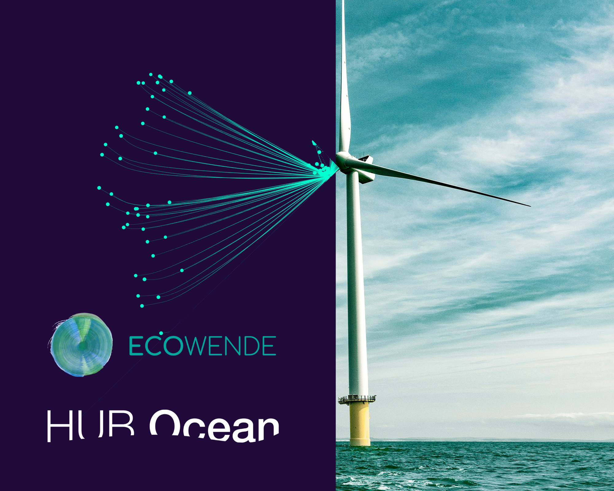 Windturbine met logo Ecowende and HUB Ocean